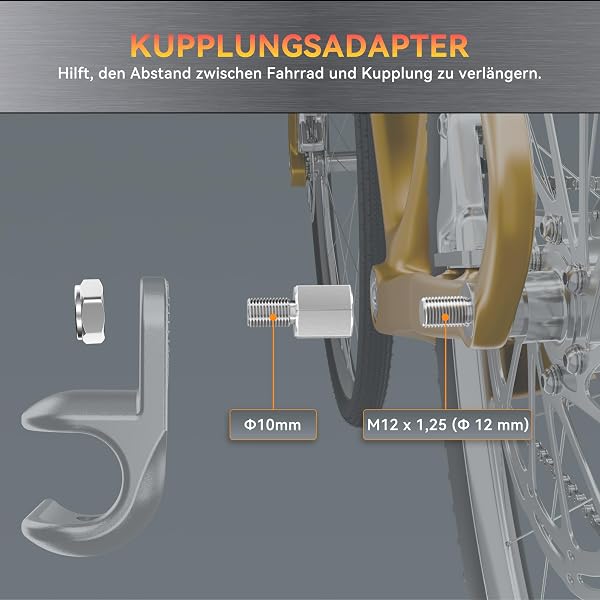 NICEDACK Fahrrad Achsadapter für Achsgewindegröße M12 x 1,25 Steckachse, Fahrrad-Steckachsenadapter, Anhänger Kupplungs Adapter Geeignet für Fahrradachsen mit 12mm Durchmesser und 1,25 Teilung - 5