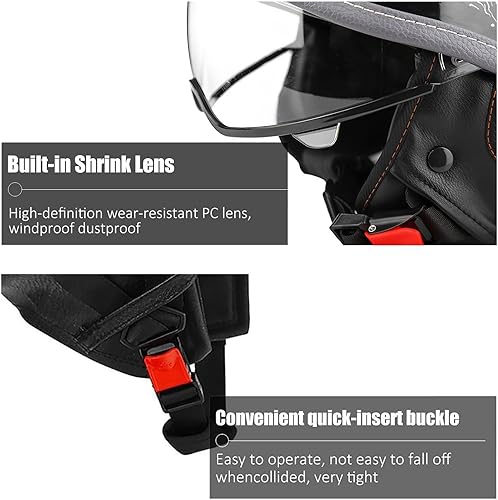 Miniatura 5 de Casco Moto Retro Jet Vintage Medio para Hombre y Mujer, Forro Desmontable Transpirable con Visera Retráctil y Doble Escape, DOT Homologado, Ideal