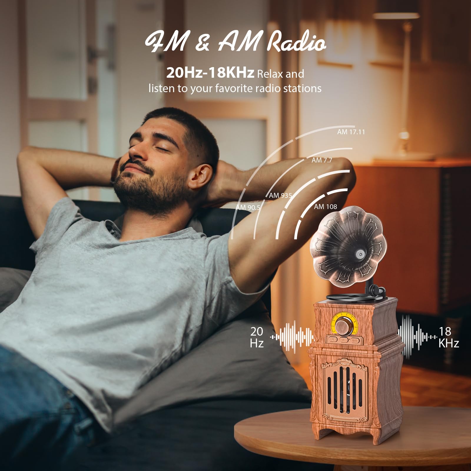 COLSUR Radio Portatile Vintage Retro Legno AM FM Bluetooth 5.3 1800mAh Altoparlante Ricaricabile TF/USB/AUX