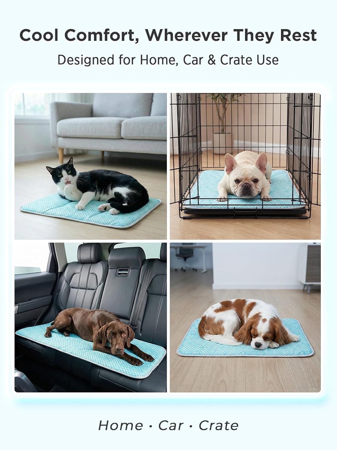 furrybaby Dog Cooling Mat Dog Bed mat, Extra-Thick Dog Crate Pad, Cat Bed, Washable Pet-Safe Magic Cooling Pad for Dogs Cats, Long Lasting Cooling for Crate Bed Indoor Outdoor Summer, 44x32, Sea