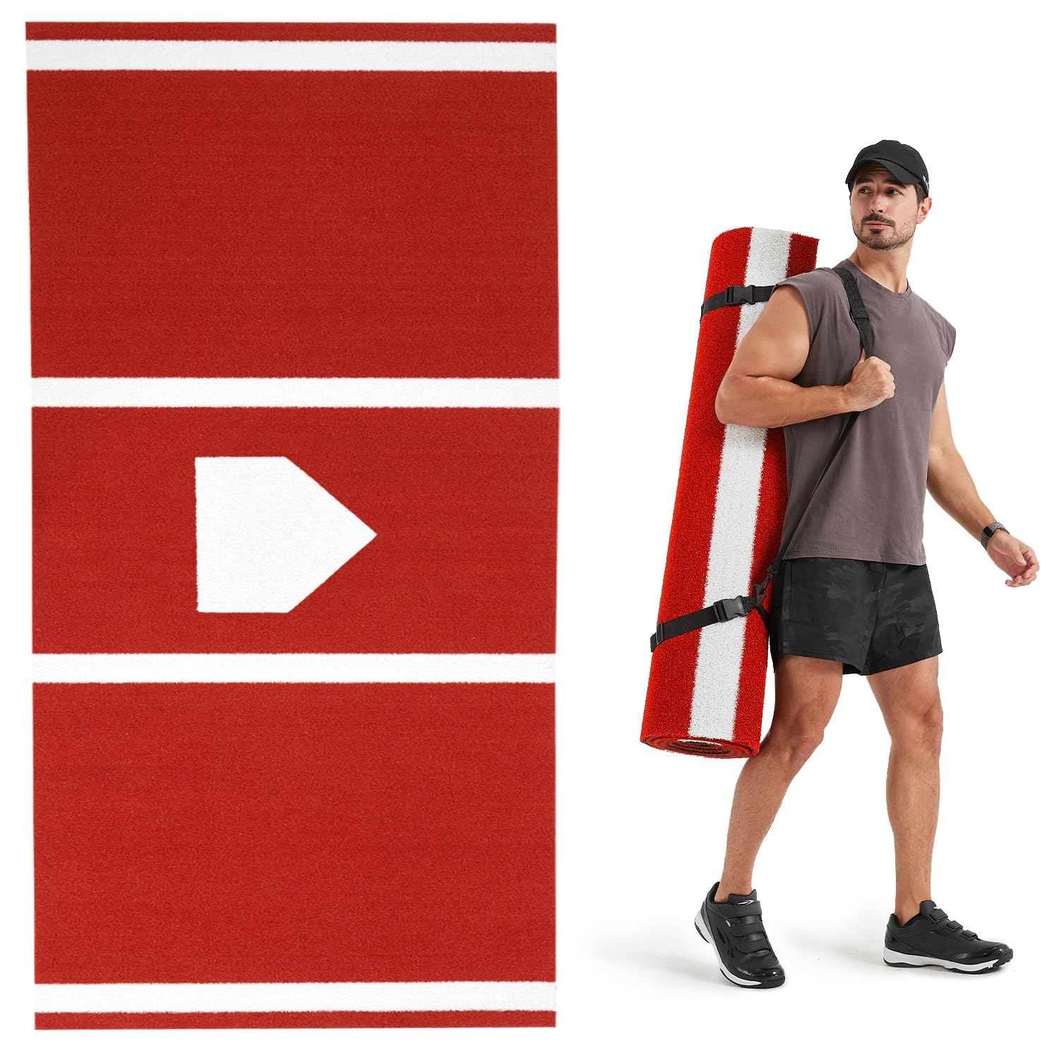 GSK Baseball Hitting Mat 10’x3.8‘ | 12‘x6’ Training Turf Mat Red Green Portable Anti-Slide Back Softball Backyard Adult Kids Batter's Box Practice