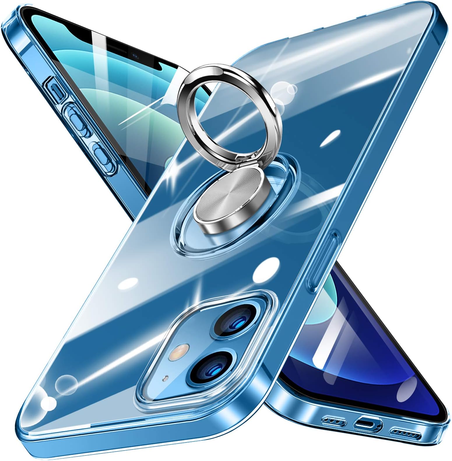 Crystal Clear Designed for iPhone 12 Case, iPhone 12 Pro Case Clear Soft Slim Fit Transparent Silicone Flexible Shockproof Bumper Cover with Ring Holder Kickstand for iPhone12/12Pro 6.1 inch