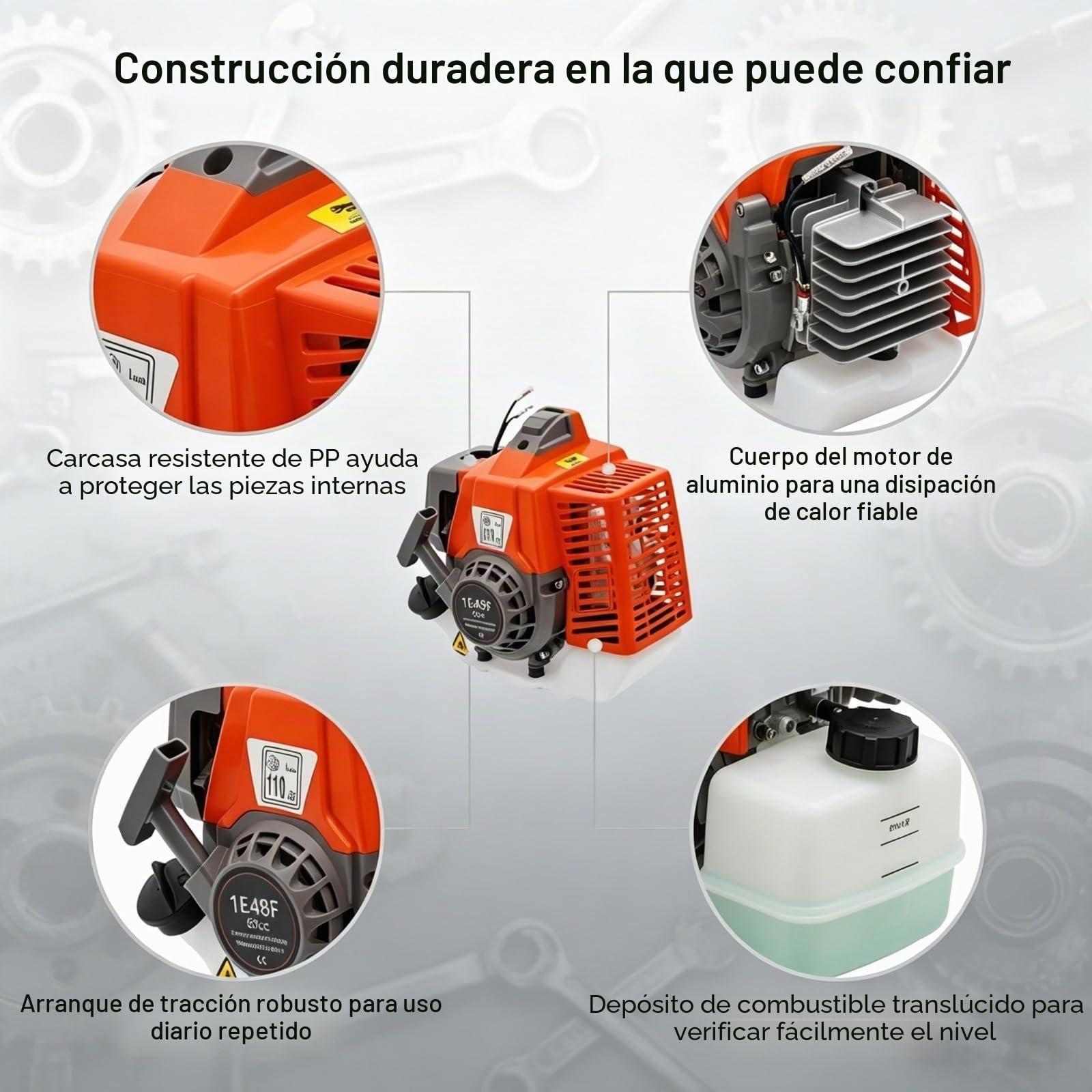 Motor de gasolina de 2 tiempos de 3 CV, motor de gasolina de 2,2 kW, 63 cc de cilindrada, 8500 rpm, enfriado por aire, arranque por cable, cilindro único, ligero y portátil, motor de arranque ligero