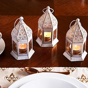 Marrakech Gadi - Juego de 3 farolillos orientales (12 cm, para exteriores, como decoración de balcón o interior como decoración de salón Ramadán)