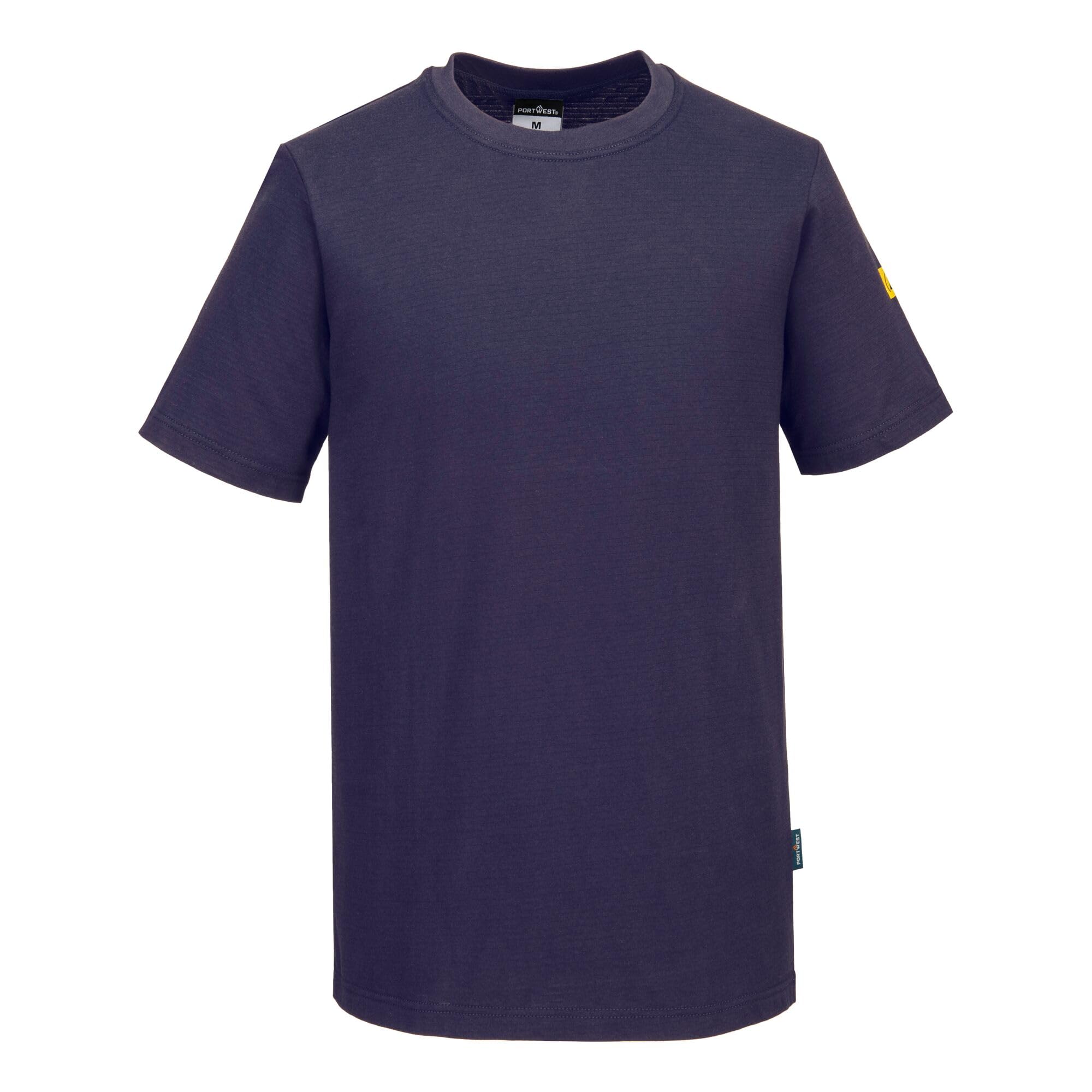 Portwest AS20 Anti-Static ESD Short Sleeve T-Shirt Cotton Carbon Fiber Lightweight Safety Workwear Comfortable Fit, Navy, XXXXL — image 1