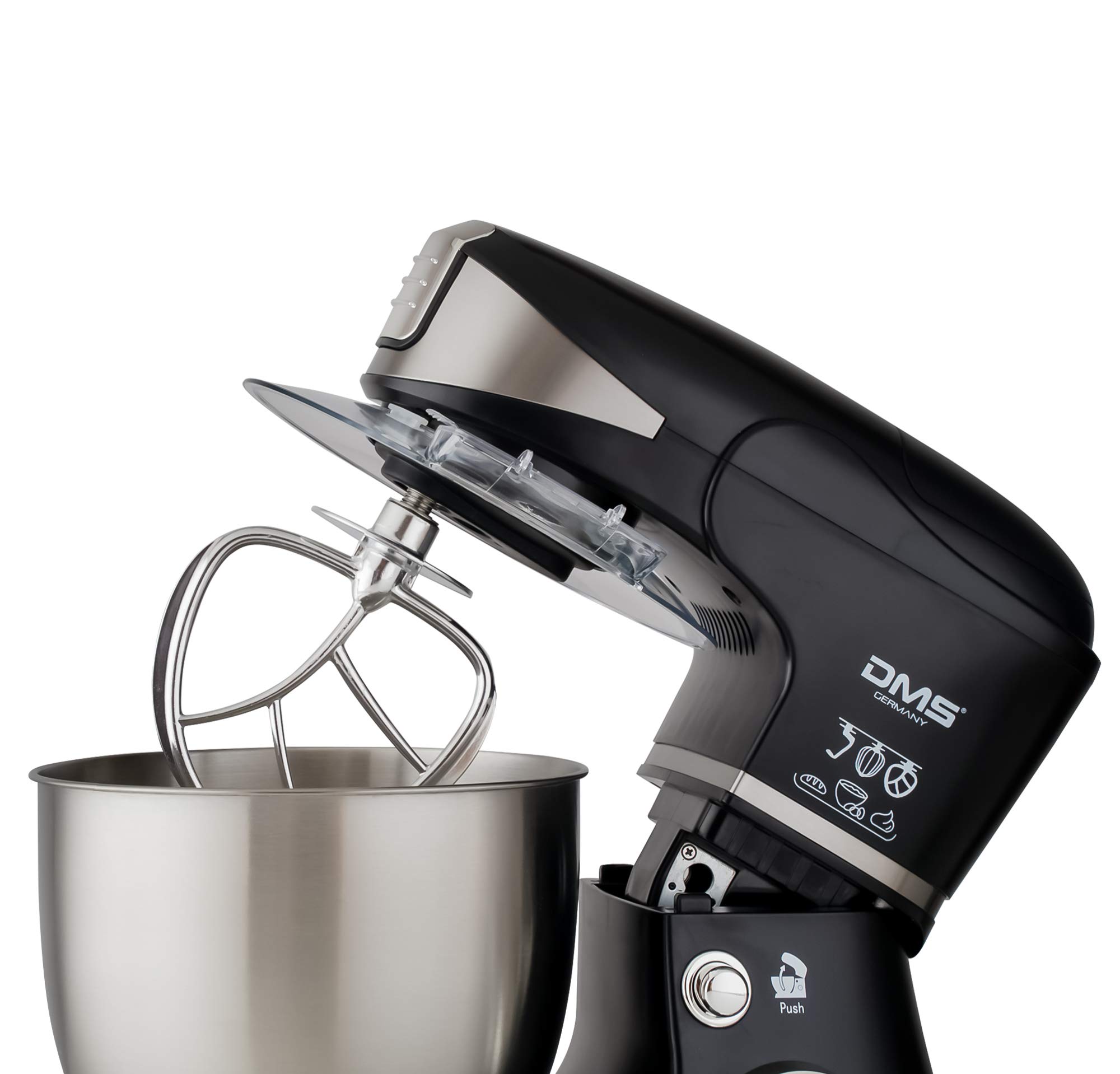 DMS 3 in 1 Küchenmaschine Rührmaschine 5 Liter Knetmaschine Edelstahlschüssel Spritzschutz StandMixer Ice Crusher Fleischwolf Teigkneter 6-stufige Geschwindigkeit 1700 Watt KMFB-1700 (Schwarz)