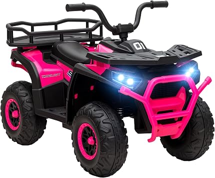 Qaba 12V Kids ATV 4 Wheeler Quad 3.7Mph for Boys Girls Aged 3-5 Years Pink