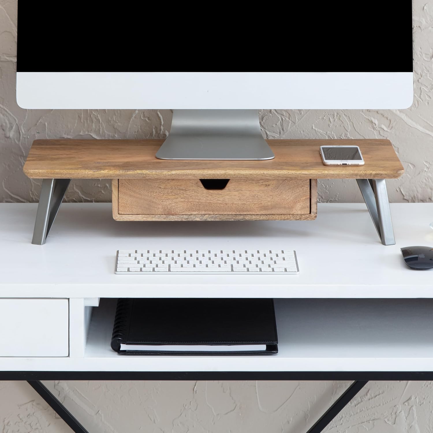 Anji Mountain Monitor Stand - Desktop Organizer & Laptop Riser, Ergonomic Monitor Riser, Space-Saving Monitor Stand for Desk, Durable Construction, Easy Assembly, Ideal for Home & Office,Natural