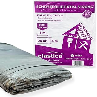 elastica Maler Abdeckfolie Stark - Malerfolie Abdeckfolie Schwarz 4x5m - Baufolie Schwarz Stark - Malerplane - Schutzfolie EXTRA STRONG 60 µm - Abdeckplane für Umzug & Renovierung, Malerarbeiten
