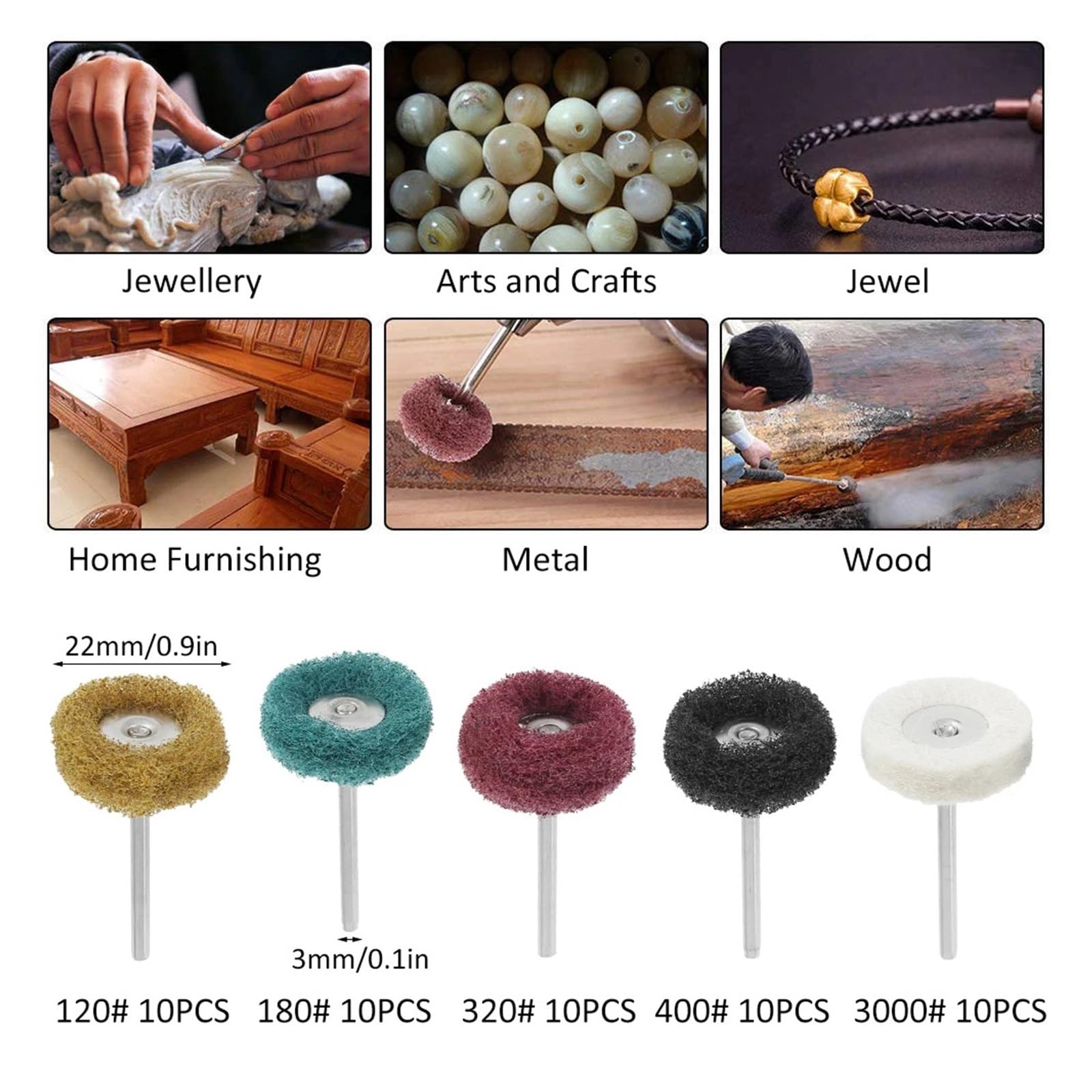 50/100 pz Ruota di Lucidatura Utensile Rotante Mini Trapano Spazzola Abrasiva for Orologio Gioielli Polacco Buffer Kit(100pcs)