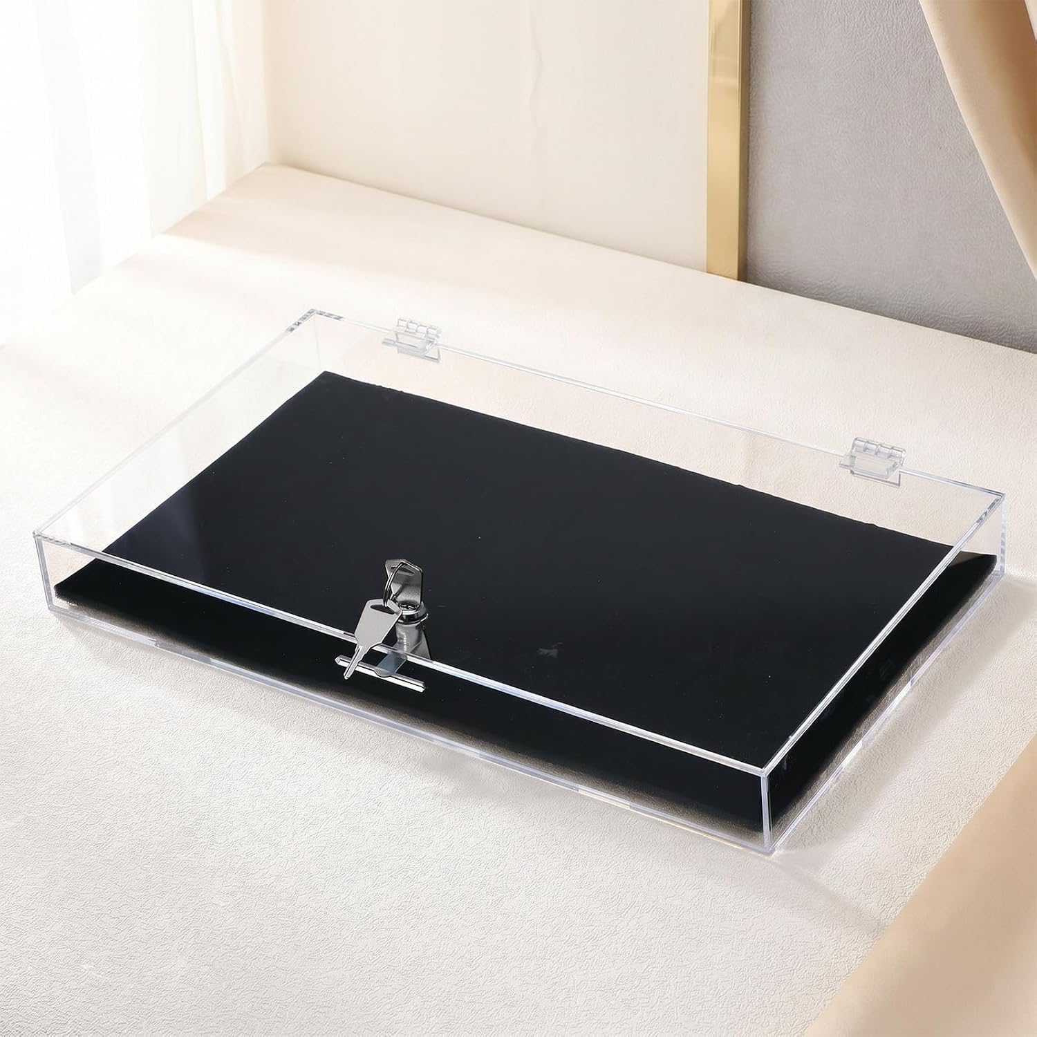 Acrylic Locking Jewelry Display Case Security Box with Key, 14.6x8.4x1.7 In