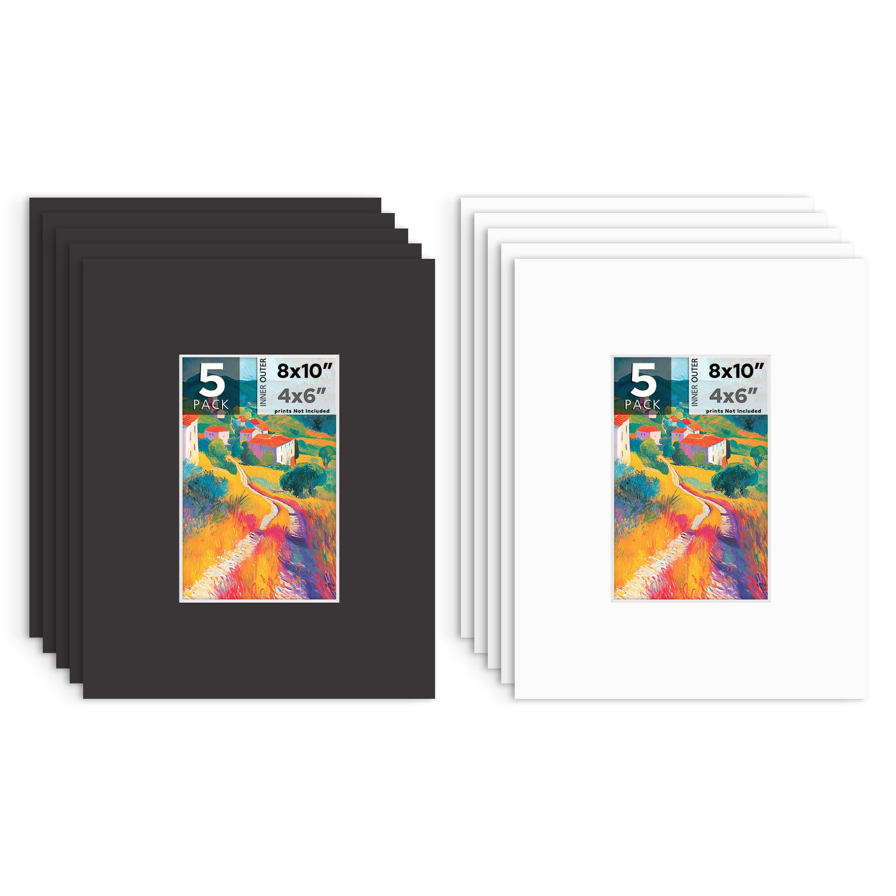 Mat Board Center, 10 Pack 8x10 Photo Mat for 4x6 Pictures, White &amp; Black