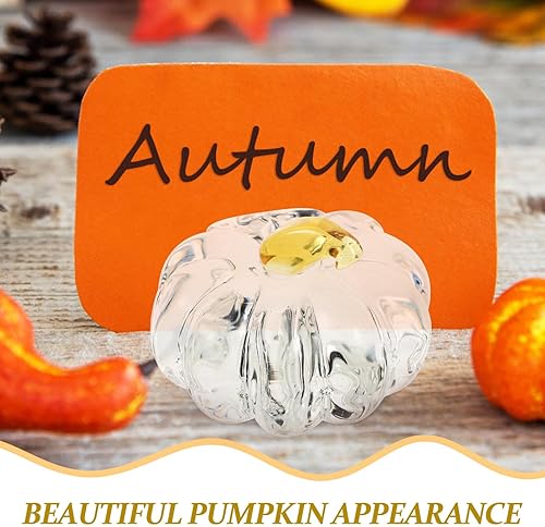 Miniatura 4 de VOSAREA Figura de calabaza de vidrio soplado a mano, estatua de calabaza de cristal, escultura de calabaza de cosecha transparente, acento de mesa