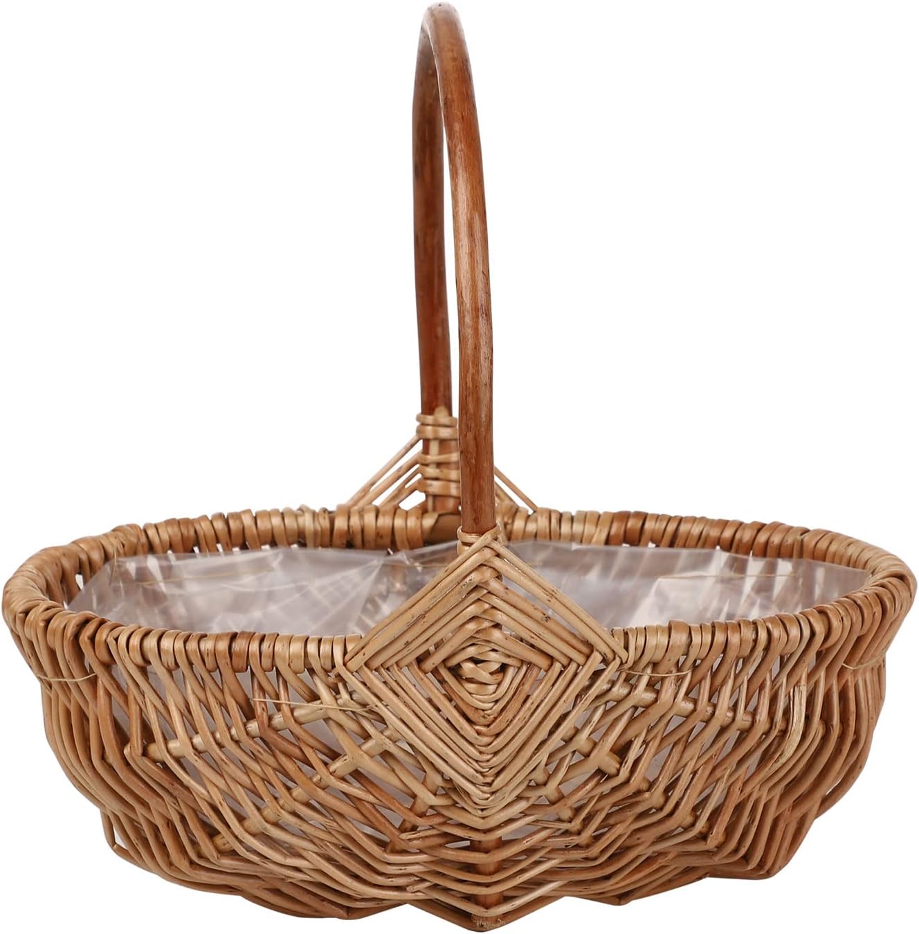 Rattan Flower Basket, Handmade Wicker Planter Basket with Plastic Liner and Handle, Woven Storage Basket for Home Wedding Garden Decoration, Brown L 42T235PY1428JB2
