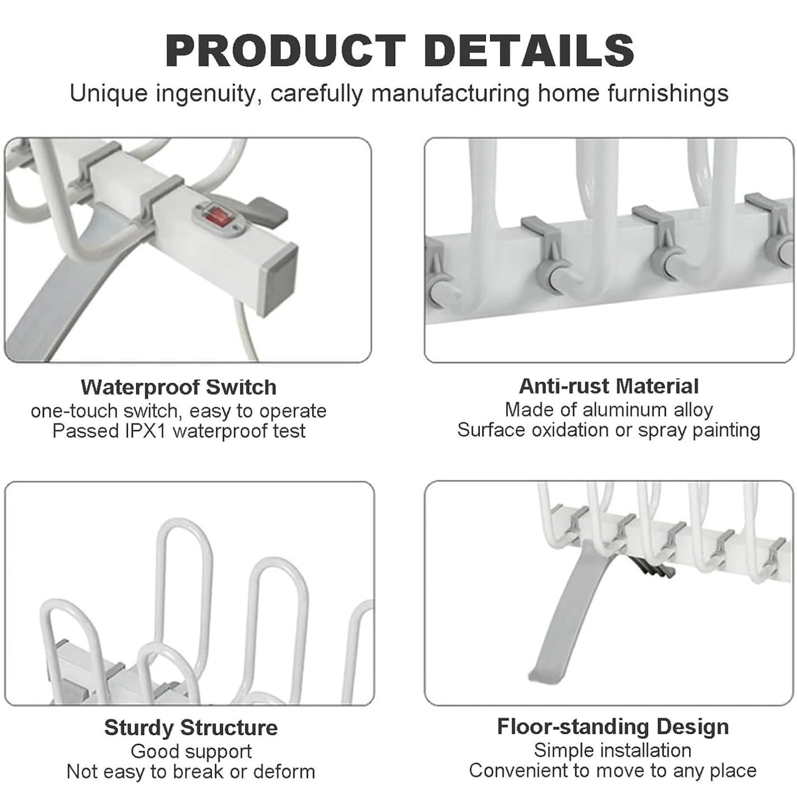 Asciugatore Elettrico per Scarpe, Deumidificatore per Stivali, Riscaldatore Silenzioso da 80 W, capacità di Carico di 4 Paia di Scarpe, Riscaldamento a Temperatura Costante 45-55 °C