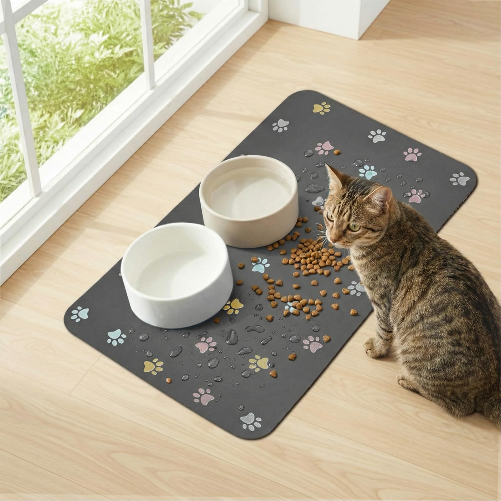 30×45cm Tappetino Ciotola Cane Gatto in Fango di Silicone, Super Assorbente Tappetino Ciotole Gatto, Tappetino Ciotola Cane Antiscivolo, Lavabile Tappetino Sottociotola per Cani Per Mangiare