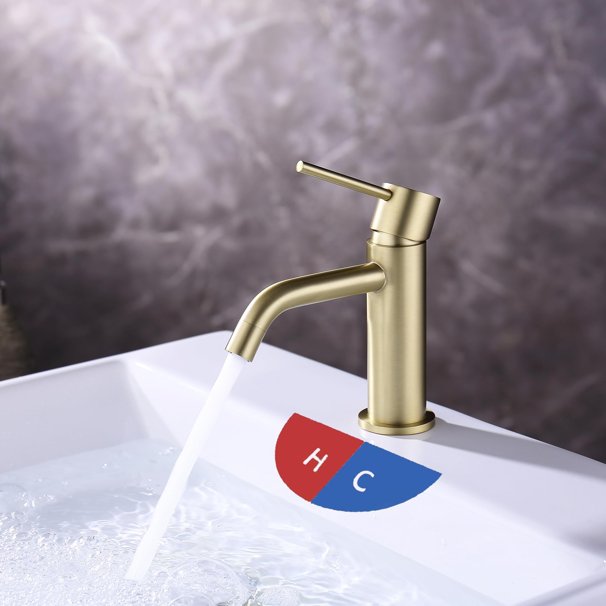 Friota Gold Bathroom Taps Single Lever Exquisite Luxury, Non Corrosive Mono Basin Mixer Tap with G1/2 Water Hose - Image 4