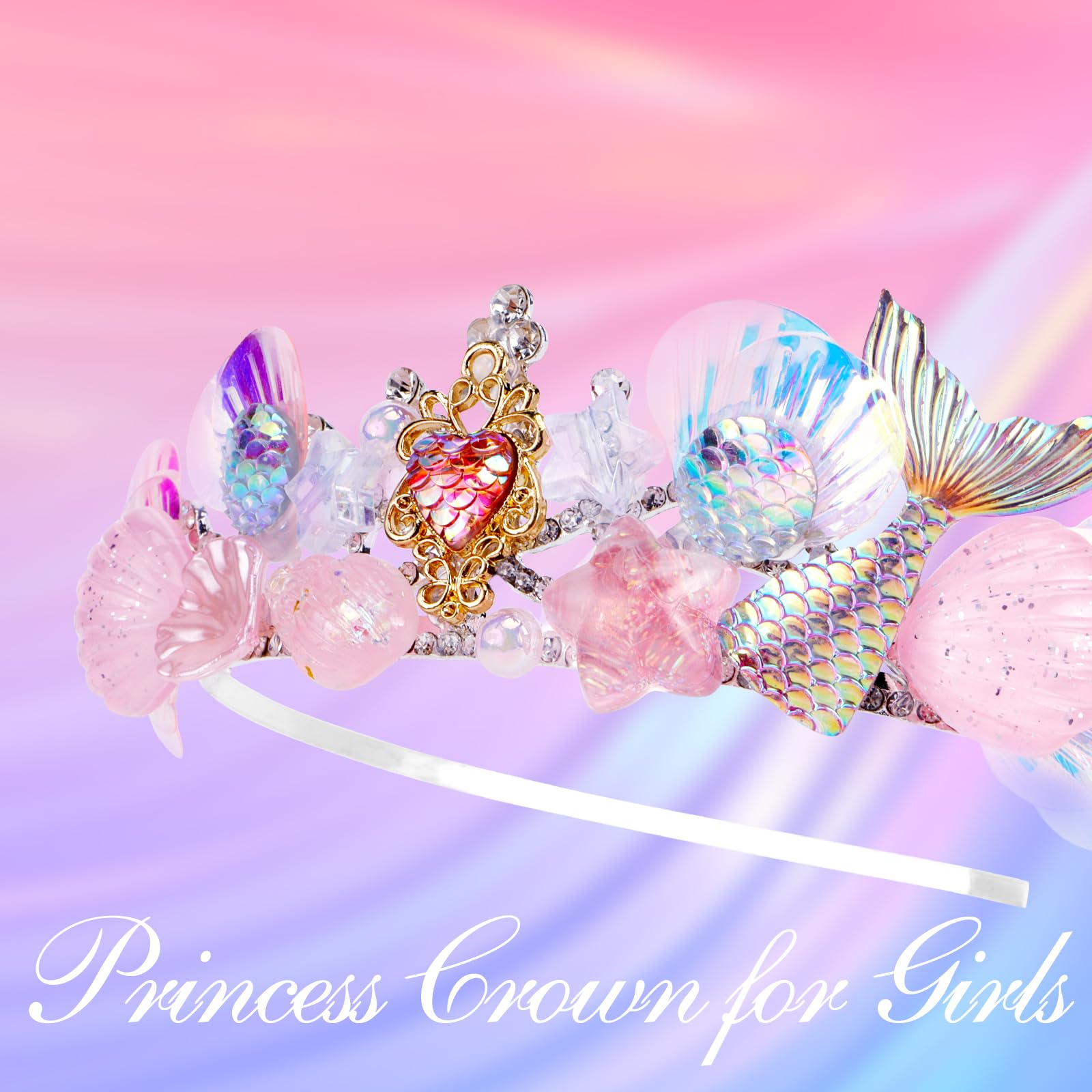 Amazon.com: CIEHER Mermaid Crown for Girls - Pink Headband  display picture 2