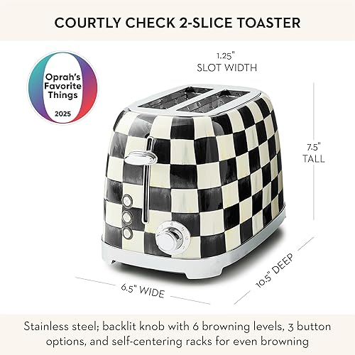 Miniatura 5 de MACKENZIE-CHILDS 2-Slice Toaster, Decorative Toaster for Kitchen, Black-and-White Courtly Check
