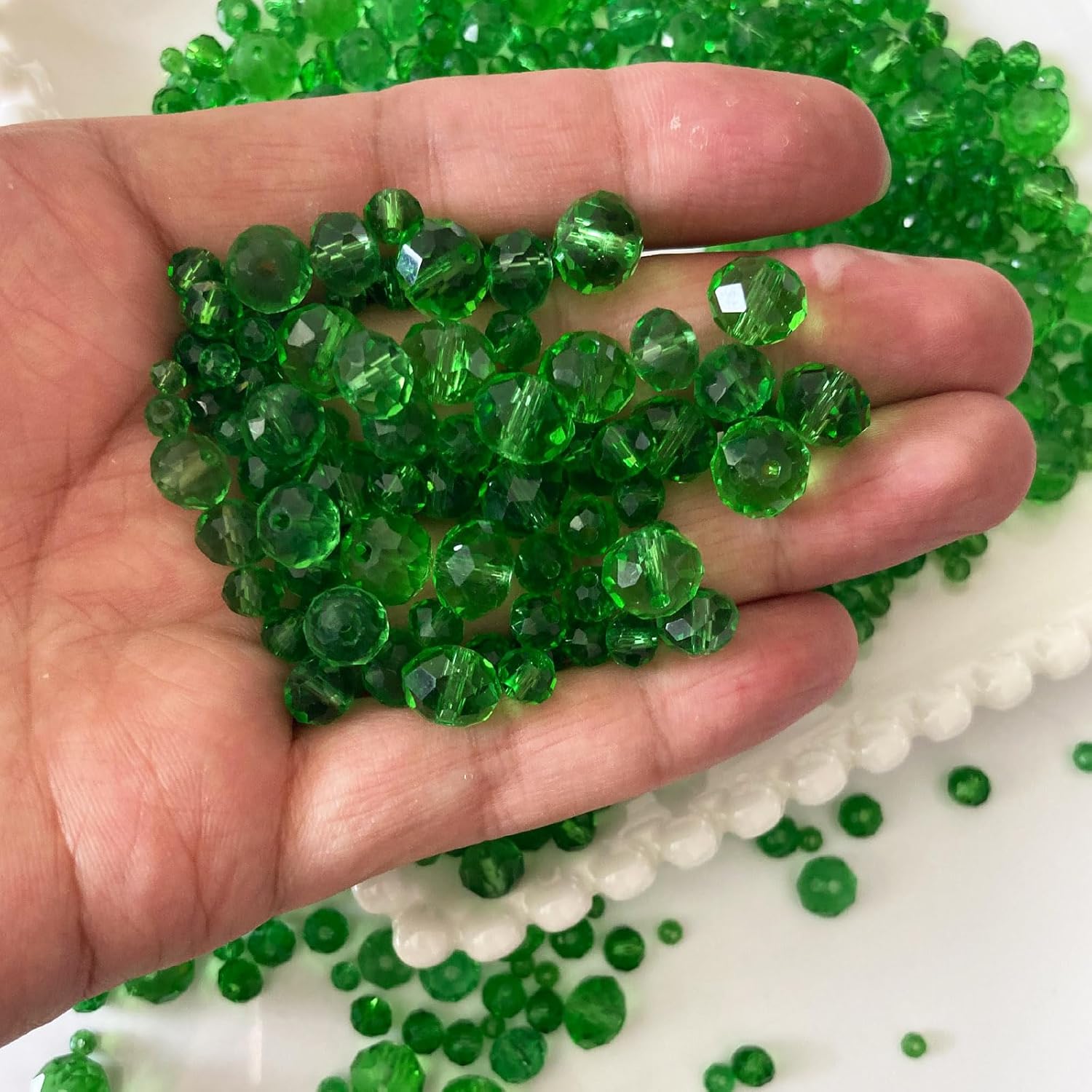 780Pcs Briolette Glass Beads for Jewelry Making, 3-10mm Faceted Green Crystal Glass Beads for Bracelets, Rondelle Crystal Loose Beads Bulk for Crafts Wine Charms Wind Chimes Suncatchers - Image 3