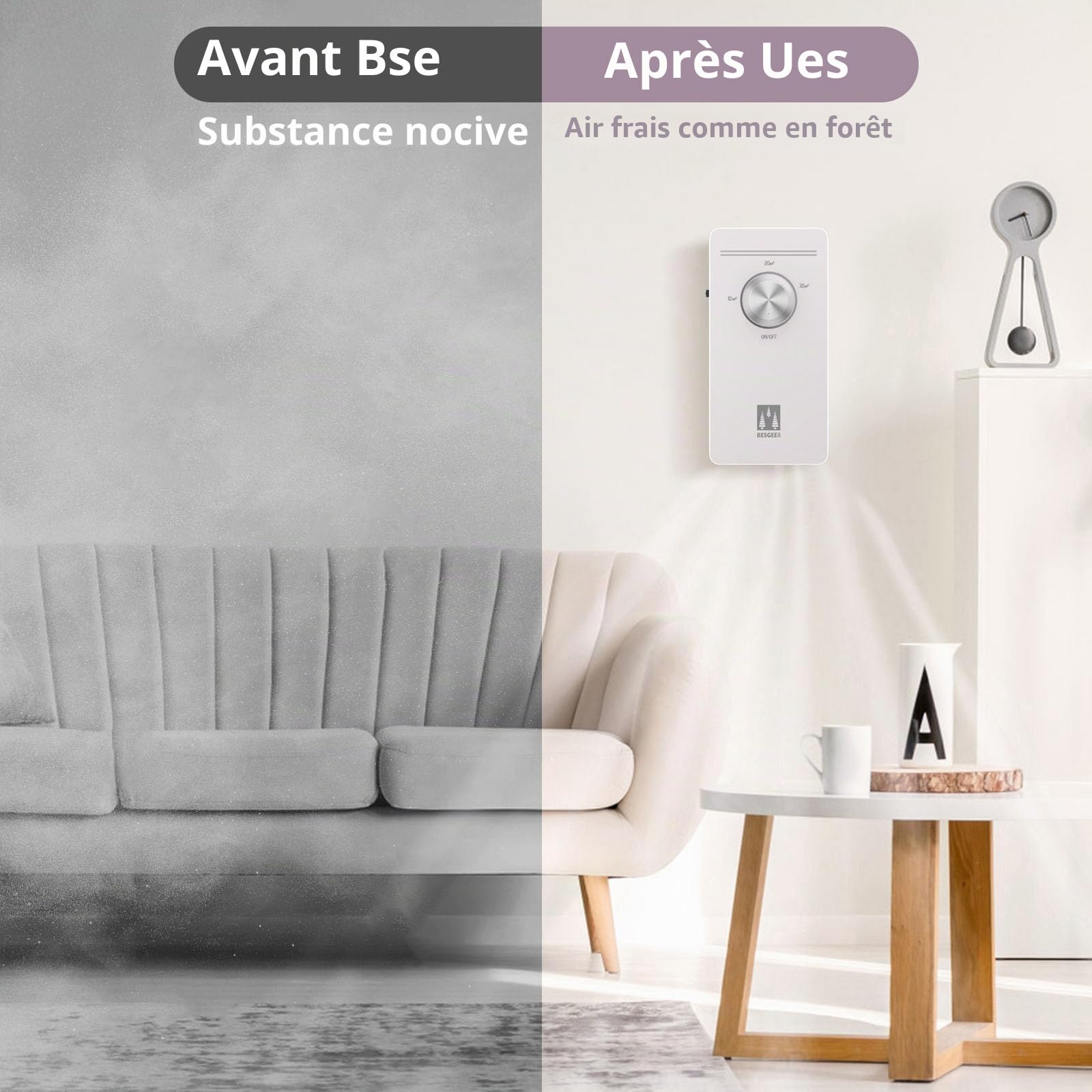Générateur d'ozone Purificateur d'air, stérilisateur d'odeurs, purificateur d'air, générateur d'ozonizer pour chambre, salle de bain, animaux domestiques, formaldéhyde et odeur, haute efficacité