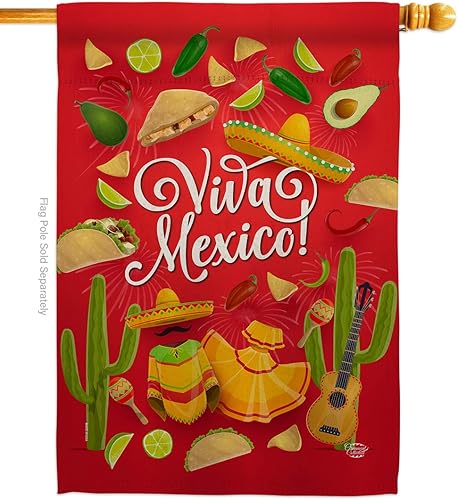 Vista 5 de Viva Mexico House Flag Set Summer Party Cactus Pinata Sombrero Mexican Fiesta Outdoor Small Decorative Gift Yard Banner Made in USA 28 X 40