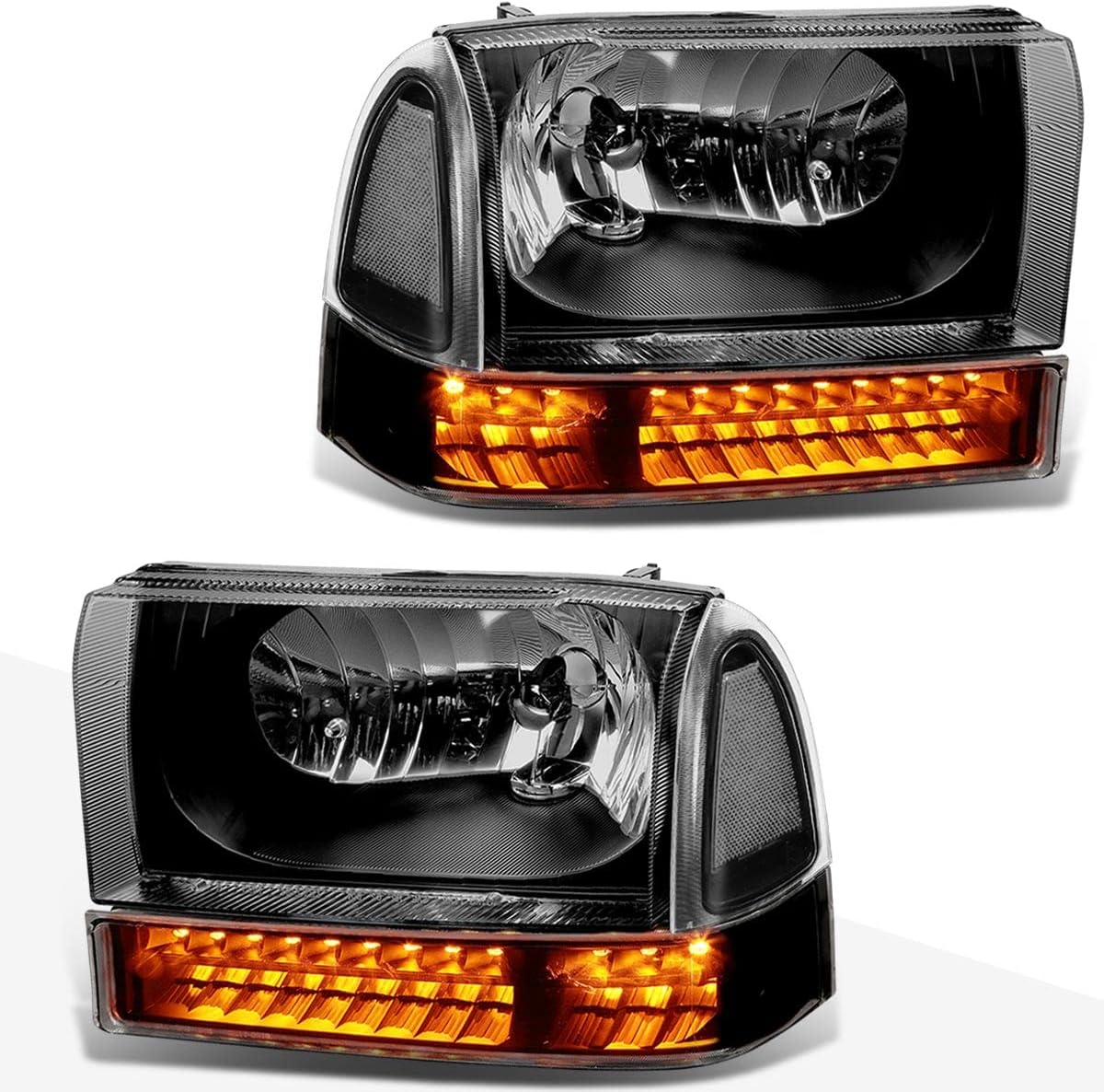 PM PERFORMOTOR Headlights Assembly Compatible with 99-04 Ford F250 F350 with LED Signal Headlamps Black Housing Clear Lens