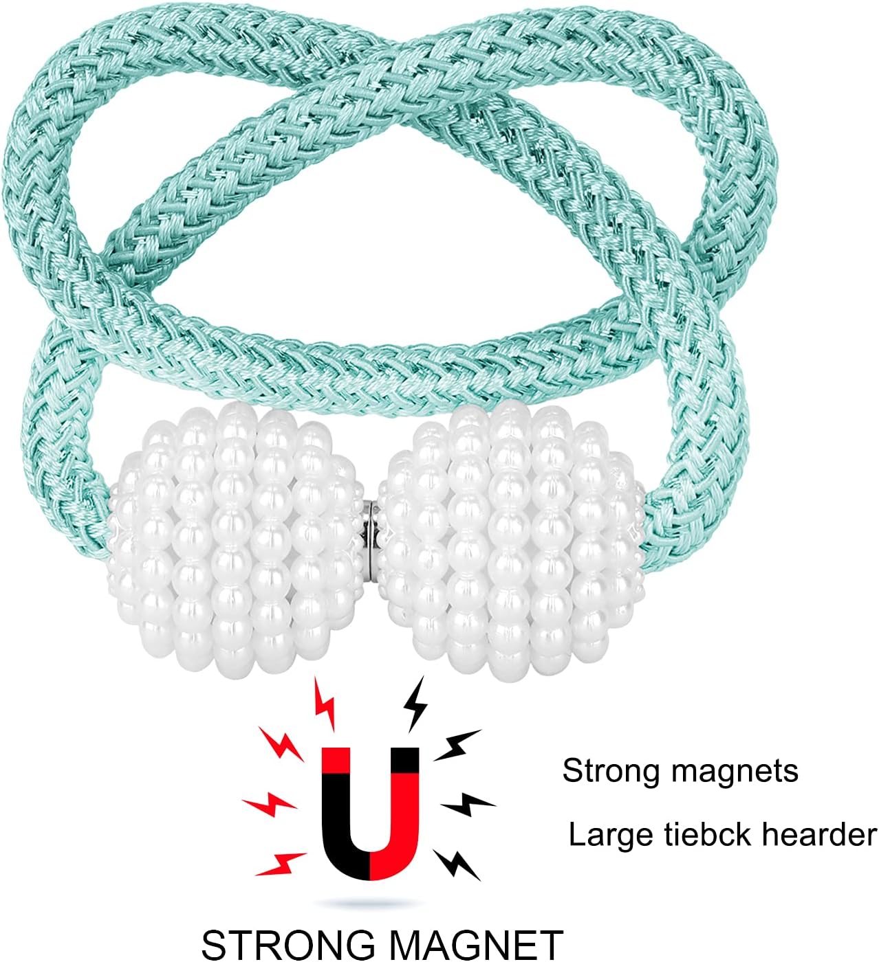 PINOWU Magnetic Curtain Tiebacks Clips - Window Tie Backs Holders for Home Office Decorative Rope Holdbacks Classic Tiebacks Design (1 Pair, Aqua)…