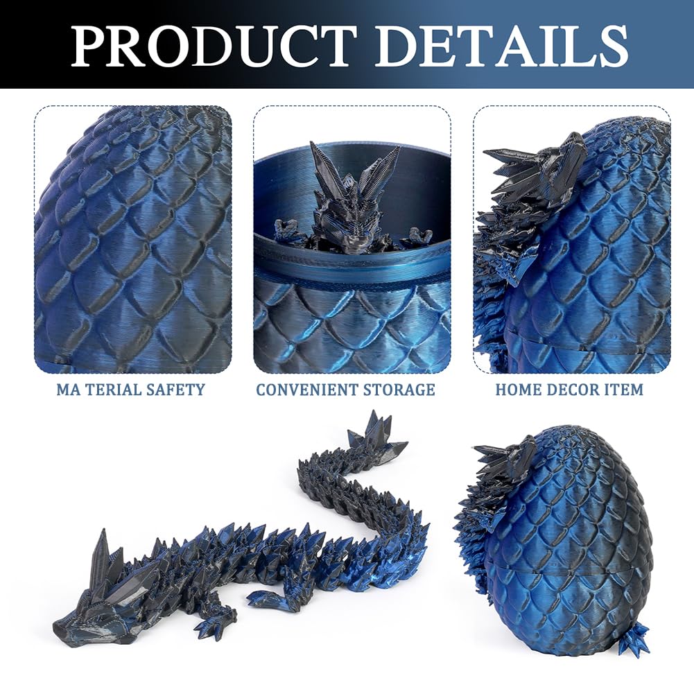 STUYKDIA 3D Dragon Egg Articulating Gemstone Crystal Dragon Figurine Dragon Removable Dragon Egg Flexible Joints Home Decor Executive Desk Toys Home Office Decor Executive Desk Toys (Blue Black) - Image 3