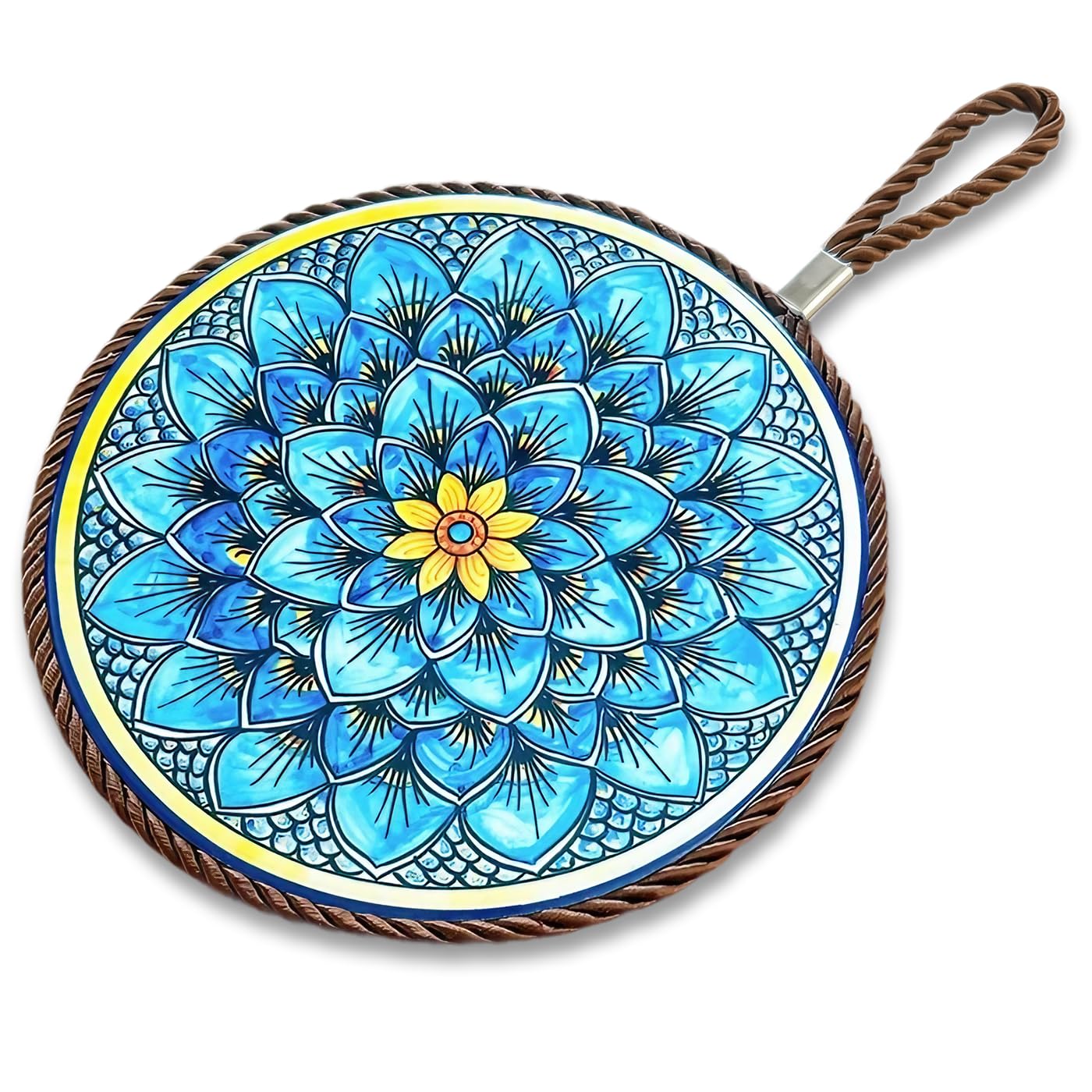 鍋敷き　ブルー　花柄　メキシコ雑貨　キッチン雑貨 Amazon｜鍋敷き おしゃれ 陶器 セラミック コルク付き 耐熱マット 丸型