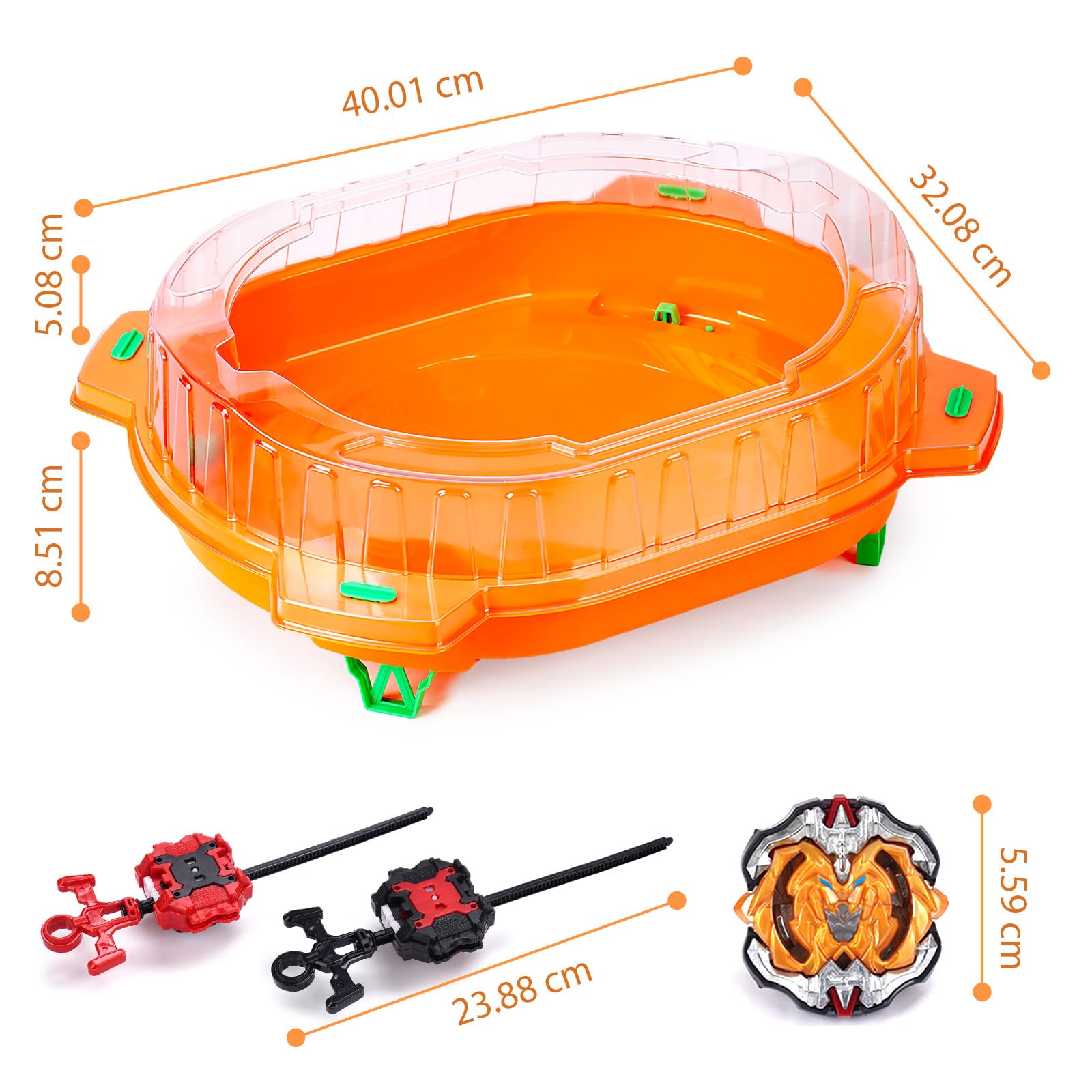 Burst Arène Set, 6 toupies et 2 lanceurs, Stadium de Combat pour Les Enfants à partir de 6 Ans, Cadeau de Jeu pour Les garçons L'orange