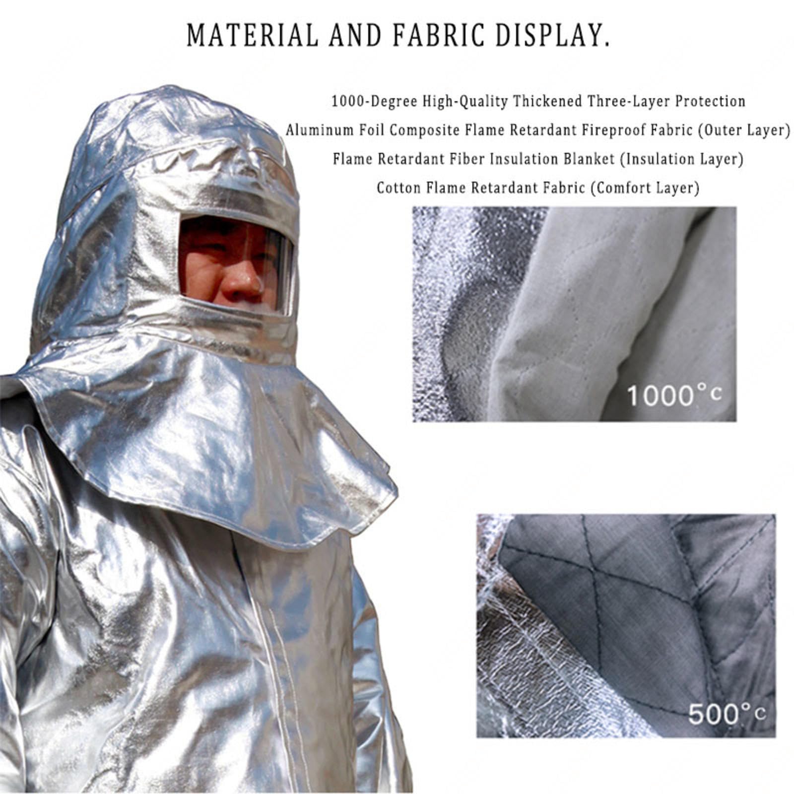 Overoles Ignífugos Traje Resistente Calor Traje Aluminizado Resistente Calor Papel Aluminio Mina Carbón, Pozo Petróleo, Mina, Planta Química,1000°-180-185cm