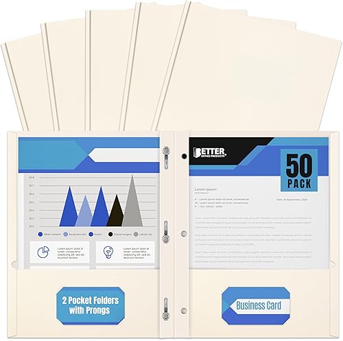 Miniatura 20 de Better Office Products Blue Paper - Carpetas de papel de 2 bolsillos con puntas, paquete de 50, textura mate, carpetas de papel tamaño carta,