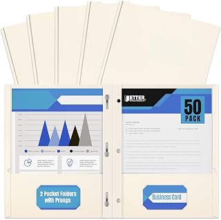 Better Office Products White Paper 2 Pocket Folders with Prongs, 50 Pack, Matte Texture, Letter Size Paper Folders, 50 Pack, with 3 Metal Prong Fastener Clips, White