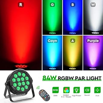 14 LED Par can Stage Lights 84W RGBW 4-in-1 DMX 4/8 Channel Disco Light for Party, 7 Modes Uplighting with Remote Control DJ Lights for Bnad Bar Wedding Club KTV [Energy Class A+++]