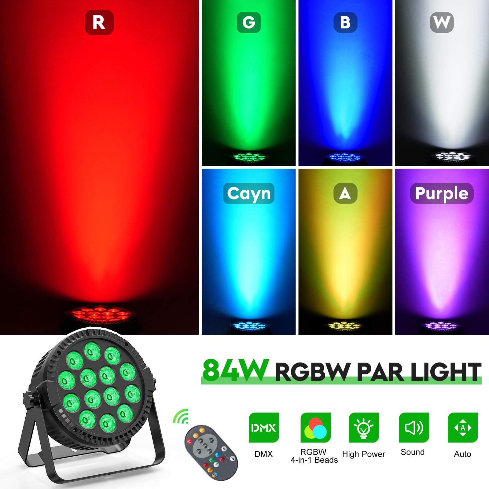 HOLDLAMP 84W LED Par Strahler 14 led Bühnenlicht Partylicht 4-in-1 RGBW DMX512 Par Licht Beleuchtung mit Fernbedienung Discolicht für Stage DJ Party Show Bar Halloween Weihnachten (2 Stück)