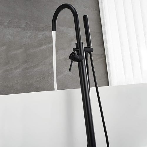 Miniatura 5 de Grifo de bañera independiente, grifos de llenado de bañera, color negro, mango único, montado en el piso con ducha de mano Negro -,Oro