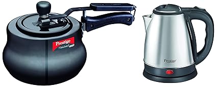 Prestige Svachh, 10759, 2 L, Hard Anodised Aluminium Handi, with deep lid for Spillage Control + Prestige Electric Kettle PKOSS - 1500watts, Steel (1.5Ltr), Black COMBO
