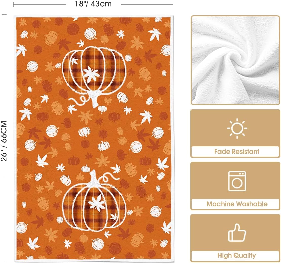Artoid Mode Buffalo Check Pumpkin Fall Kitchen Towels Set of 2 18x26 Inch