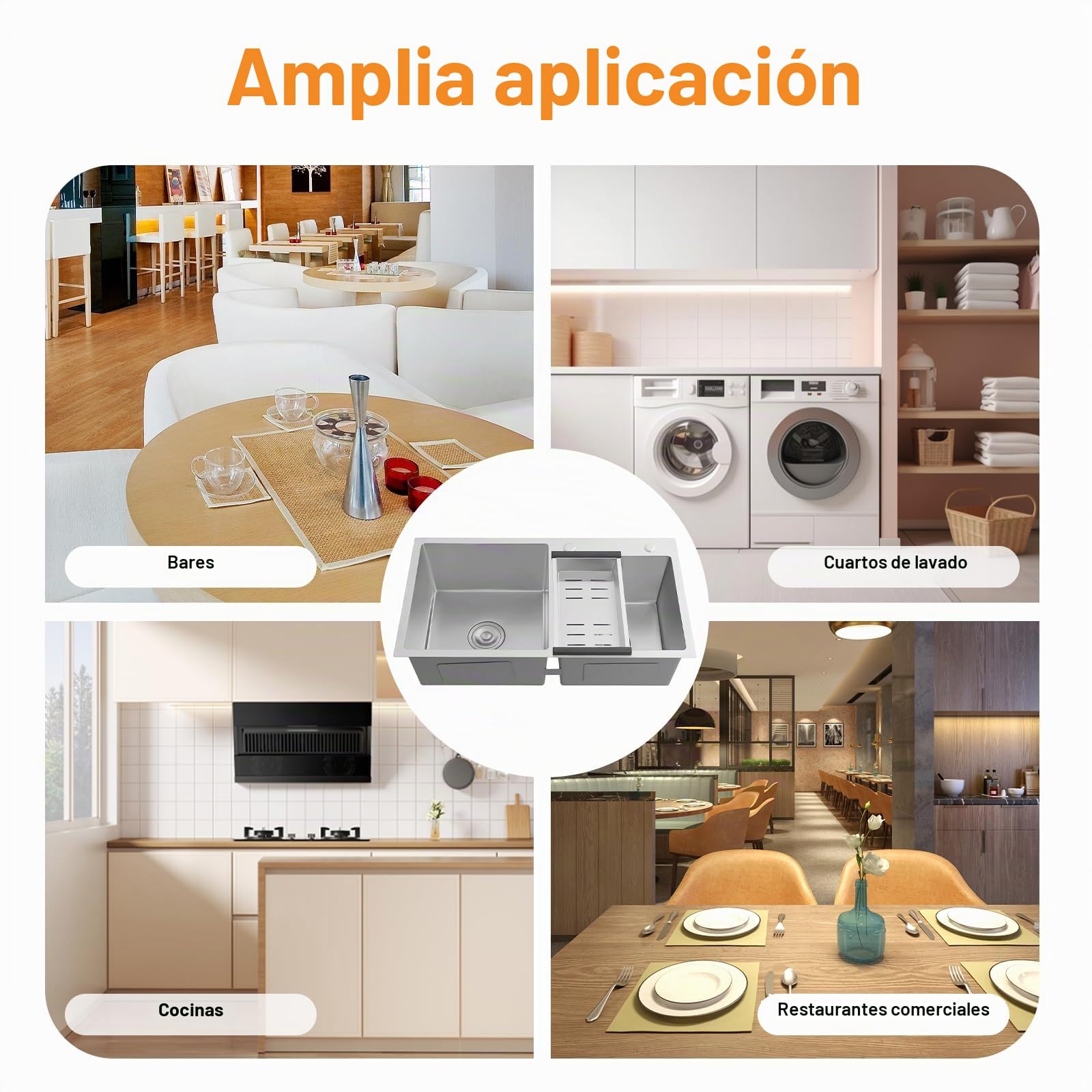 Fregadero doble de acero inoxidable, fregadero de cocina doble con escurridor, bajo encimera de acero inoxidable, fregadero empotrable para cocina, baño, 78 x 43 x 21 cm