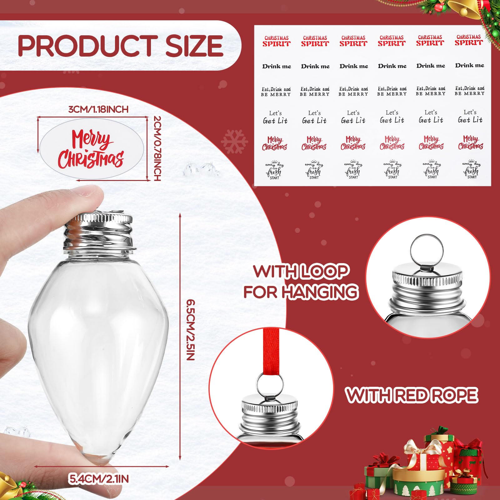 Baquler Lot de 50 boules de Noël en forme de verre à liqueur en plastique à remplir pour sapin de Noël - Ampoules transparentes pour décoration de fête d'intérieur et d'extérieur (gouttes d'eau)