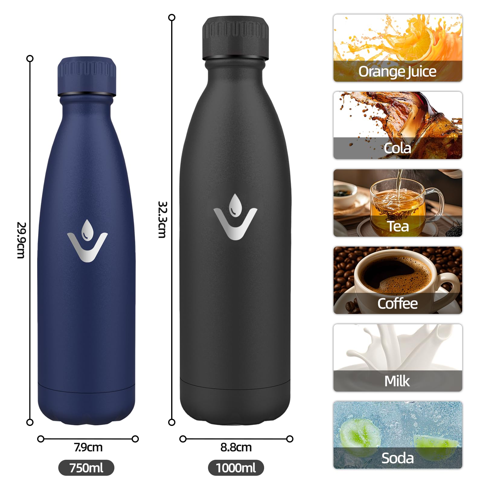 Motswedi Borraccia Termica 1 litro, Senza BPA, Bottiglia Termica, 18/8 Acciaio Inox, Borracce Termiche, Doppia Parete, Bottiglia Acqua, Borraccia per Palestra, Scuola, Sport, Ufficio, Yoga, Nero