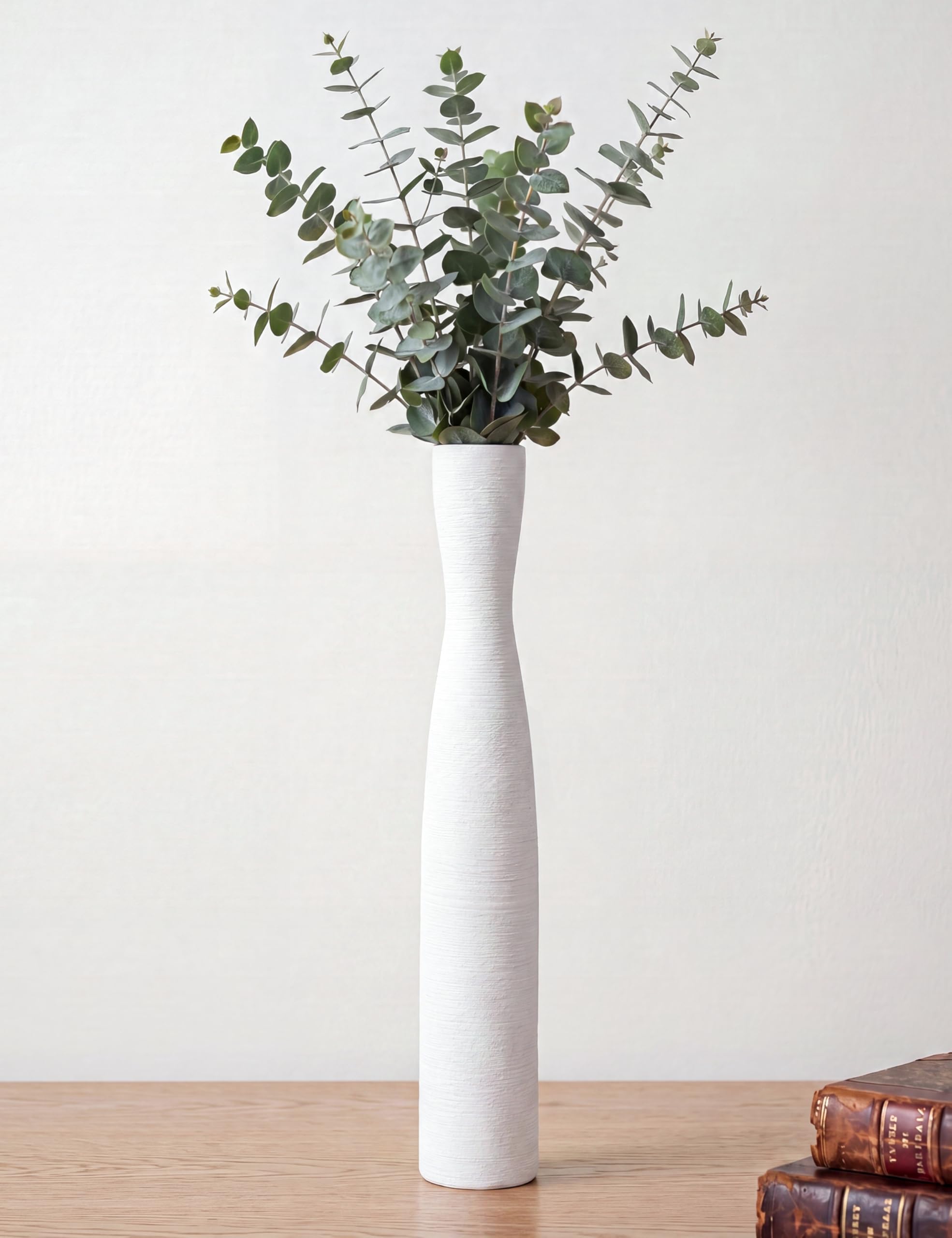 White Tall Vase, 42cm Ceramic Slender Flower Vase, Handmade Tall Thin Vase Modern Minimalist Style Decor for Living Room, Home, Office, Centerpiece, Table and Wedding Party — image 1