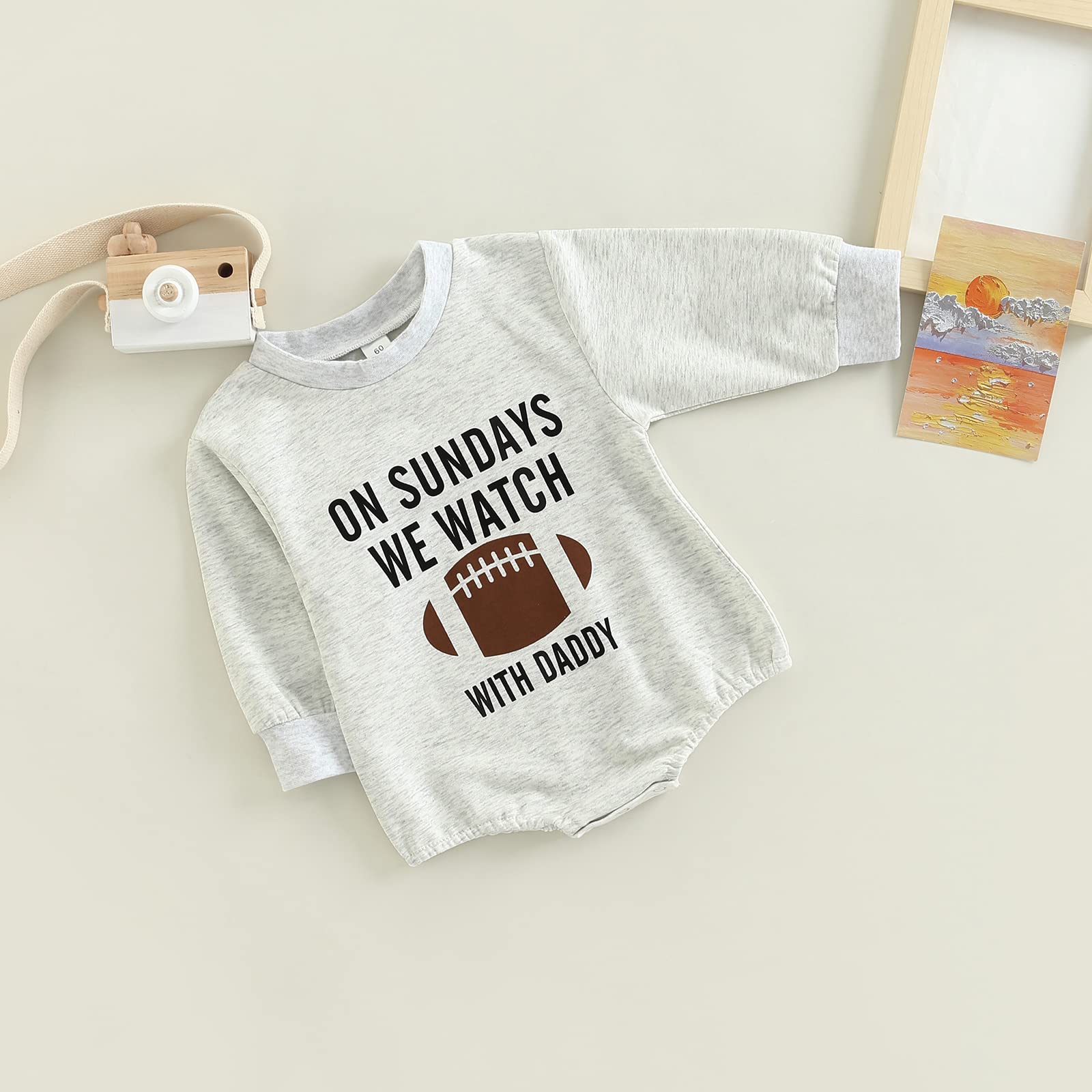 BULINGNA Newborn Infant Baby Boy Girl Sweatshirt Romper Funny Letters Print Long Sleeve One-Piece Bodysuit Fall Clothes (Light Gray, 0-3 Months)