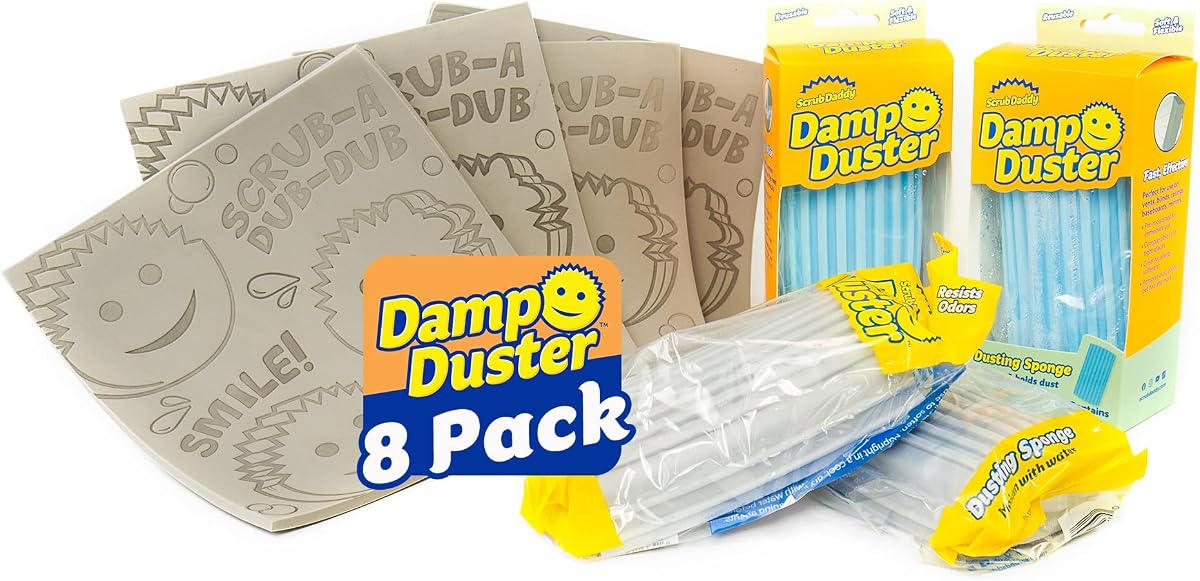 Damp Duster Sponge & Towel Bundle - 4 Dusting Sponges & 4 Damp Duster Towels - Swipe & Polish Blinds, Baseboards, Furniture & More (8 Piece Bundle)