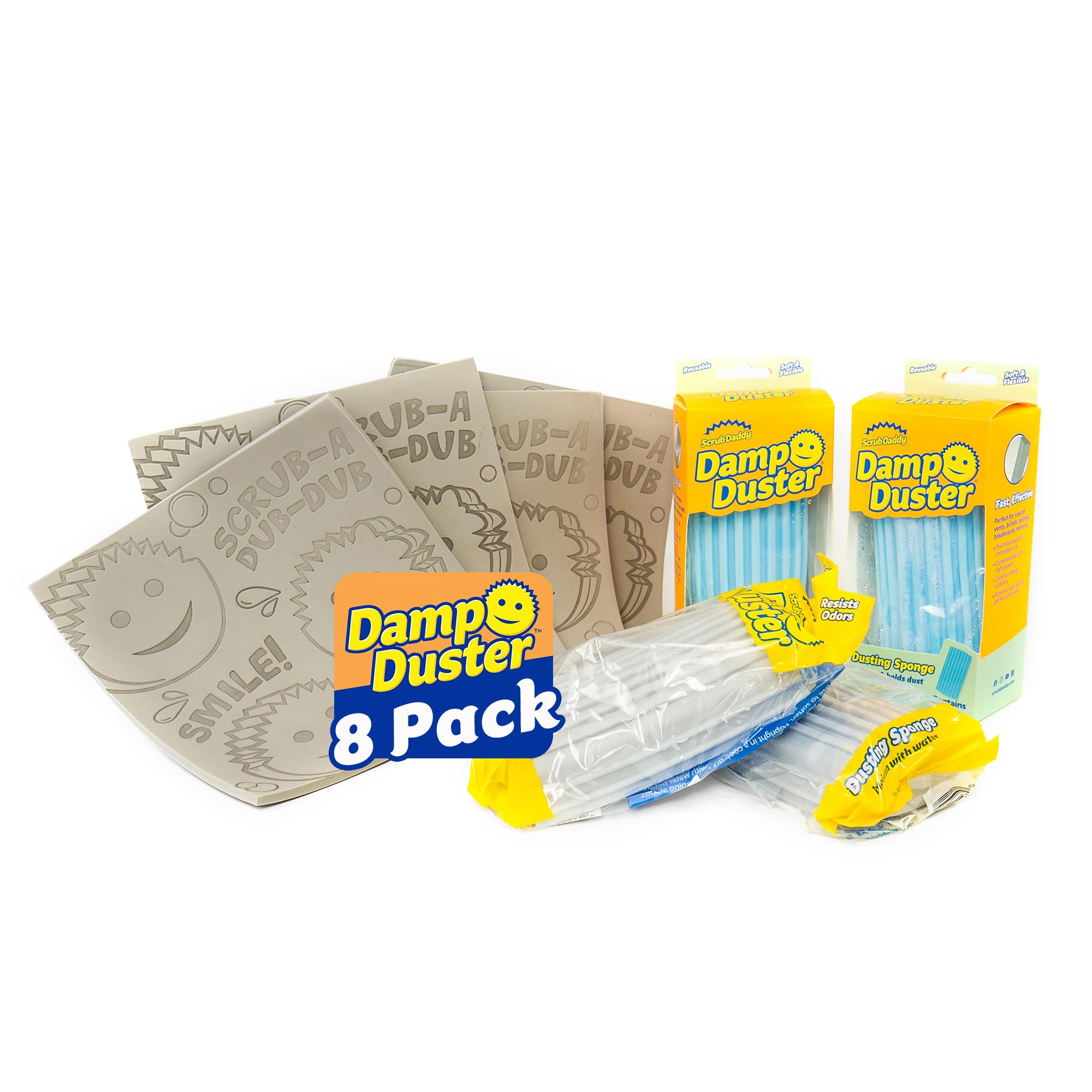 Scrub Daddy Damp Duster Sponge & Towel Bundle - 4 Dusting Sponges & 4 Damp Duster Towels - Swipe & Polish Blinds, Baseboards, Furniture & More (8 Piece Bundle)