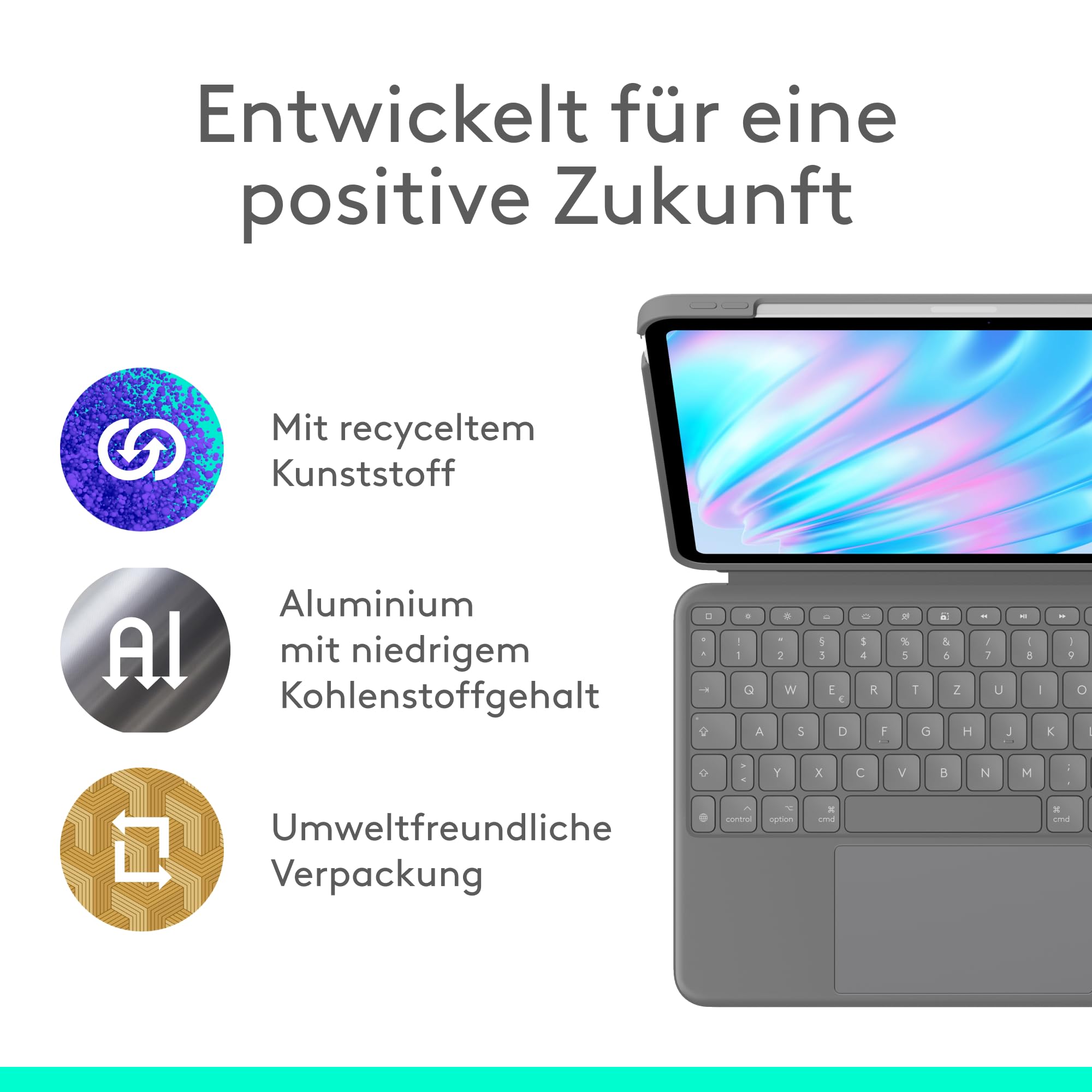 Logitech Combo Touch Tastatur-Case für iPad Air 11 Zoll (M2, M3, M4), abnehmbare Tastatur mit Hintergrundbeleuchtung, Deutsches QWERTZ-Layout, Grau