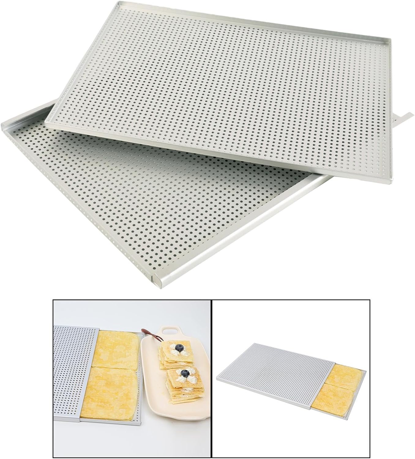 Generic Baking Sheet for Oven Stainless Steel Baking Sheet Puff Pastry Baking Pan Nonstick Cookie Mille Feuille Sheet, Heavy Duty Cooling Sheet Rack for Cooking & Roasting, Thickness 2mm