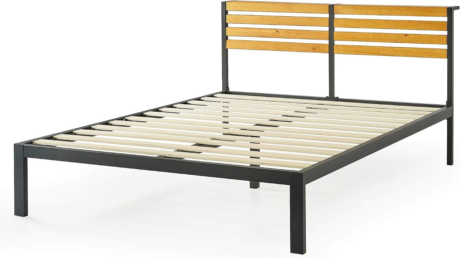 Mellow Kasi Metal Platform Bed with Panel Headboard Shelf, Solid Pine Wood, Easy Assembly, Full (SHPB-KAF)