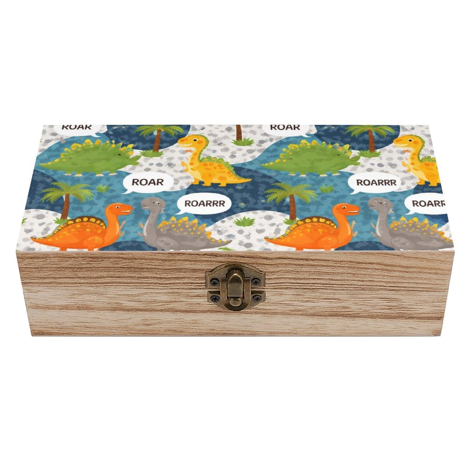 HLBSDM Cute Funny Dinosaurs Wooden Storage Box